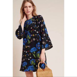 Anthropologie Maeve Lucinda Tunic Silk Black Blue Floral Dress